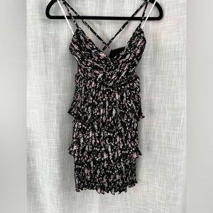 NWT XS Lulu's Cascading Black Floral Spaghetti Strap Above Knee Dress
